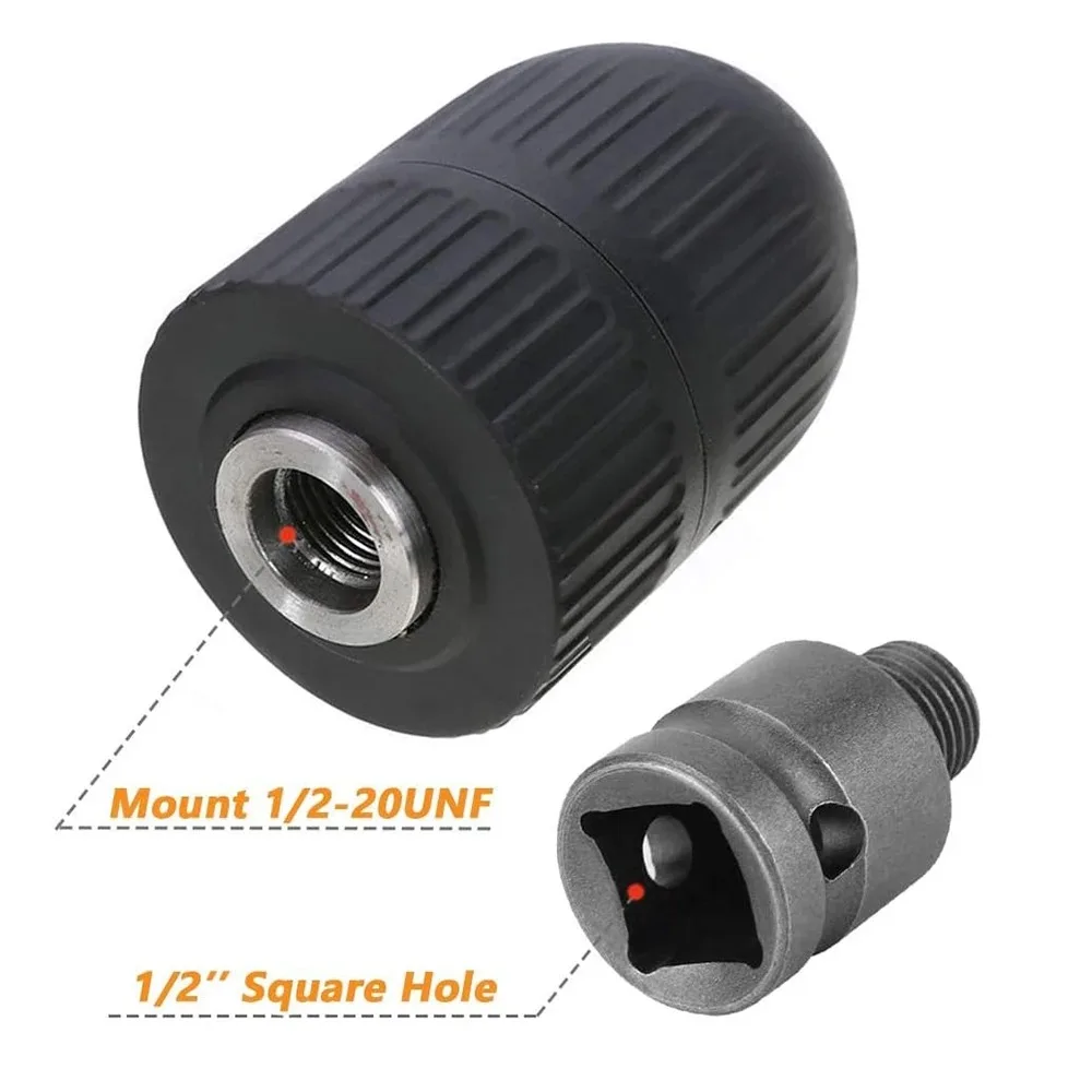 Drill Chuck Drill Chuck With 1/2inch Chuck Socket Square Female Adapter 1/2-20UNF Quick Grip Keyless 2mm~13mm(0.08"~0.51") Clamp Range
