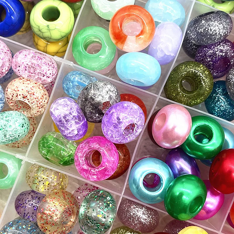 New 20pcs/lot 14mm Mix Colour Big Hole Acrylic Beads Spacer Loose Beads for Jewelry Making DIY Handmade Accessories