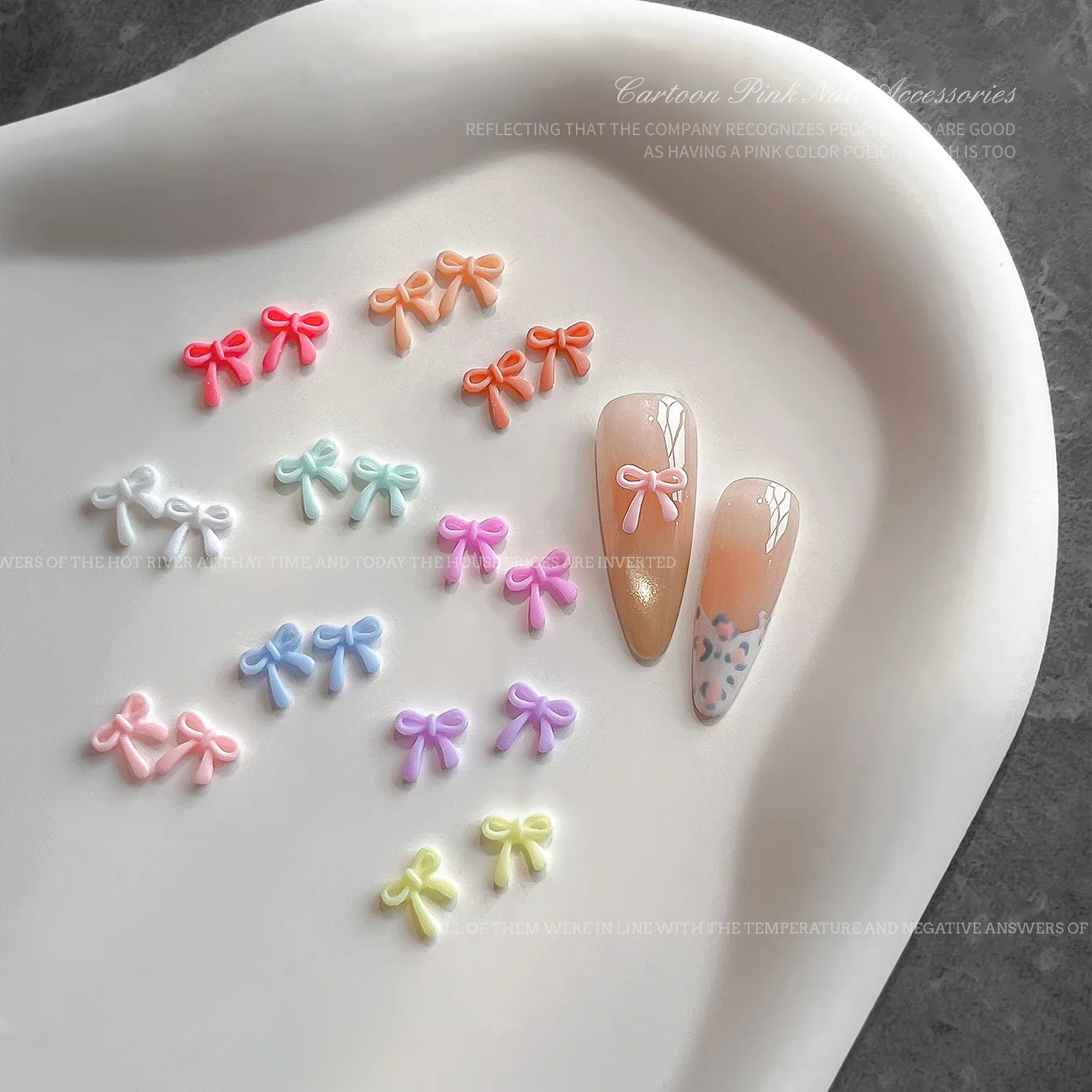 100개 6*8mm 리본 레진 네일 아트 장식, 신선한 마카롱 색상 속이 빈 리본 미니 보우낫 레진 네일 참 DIY 액세서리