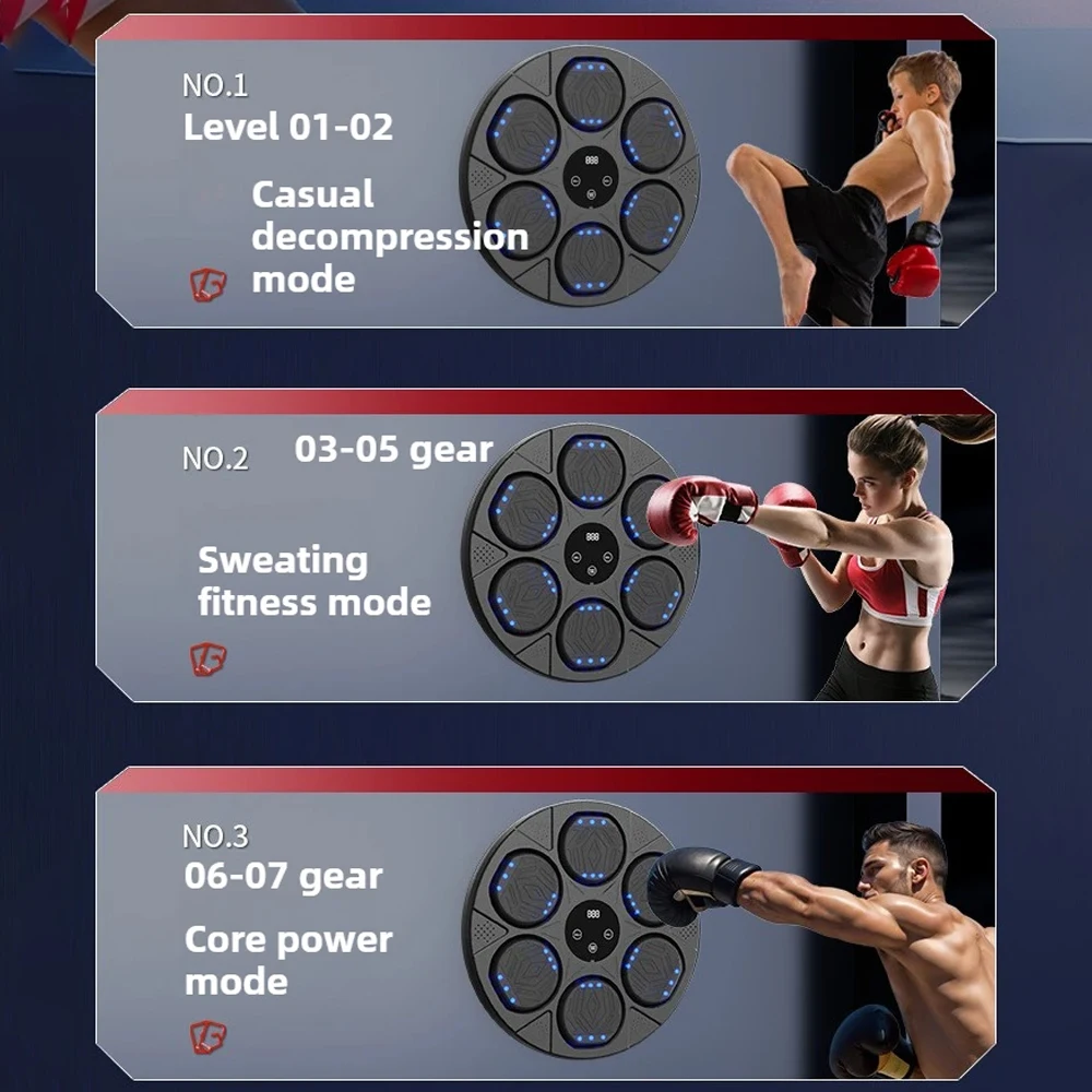 Music Boxing Machine with Gloves Blueteeth Connected Smart Wall Target Sandbag Agility Reaction Training For Boxing Sports Relax