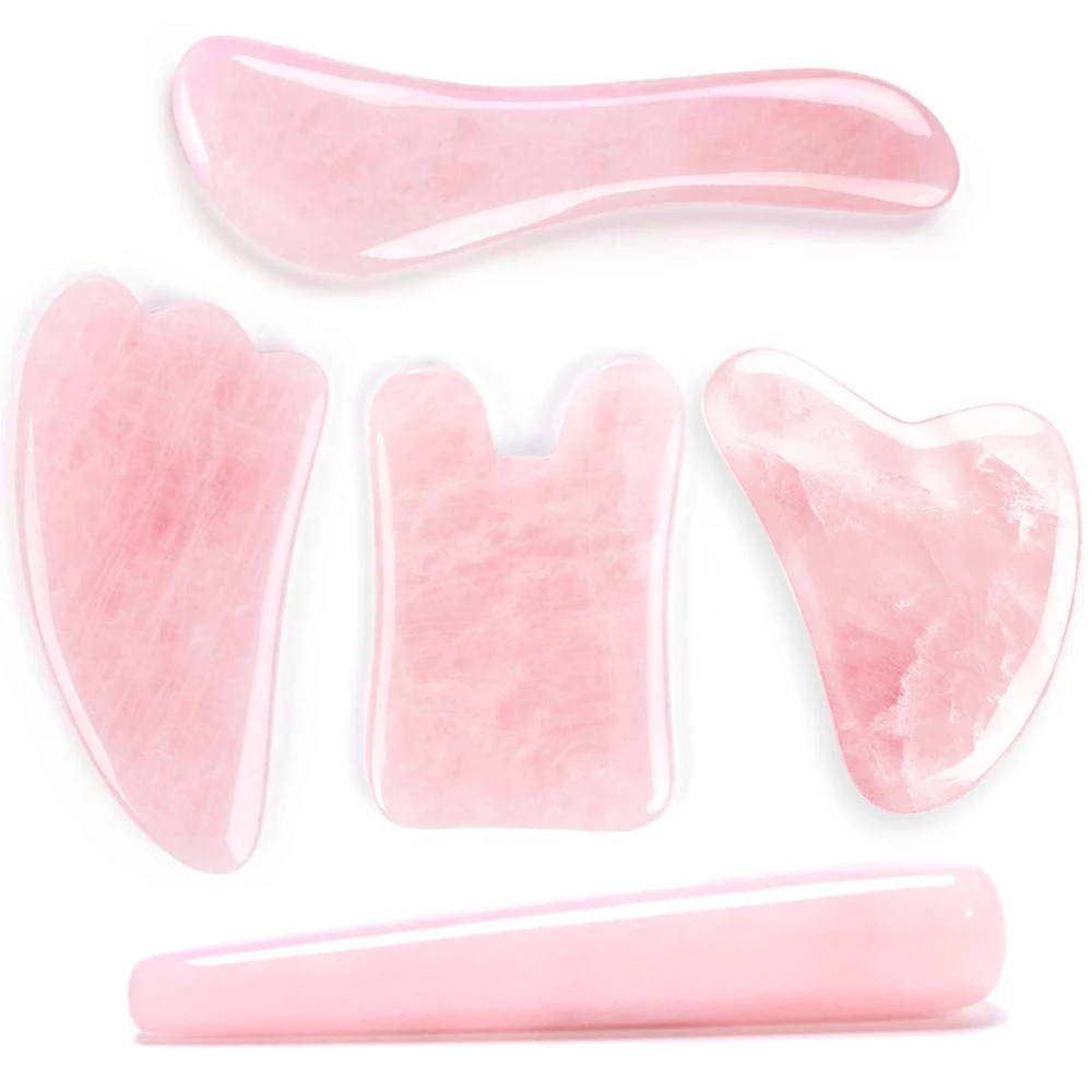Pink Crystal massager Acupuncture Massage pink quartz beauty Guasha Board acupuncture pink crystal massage