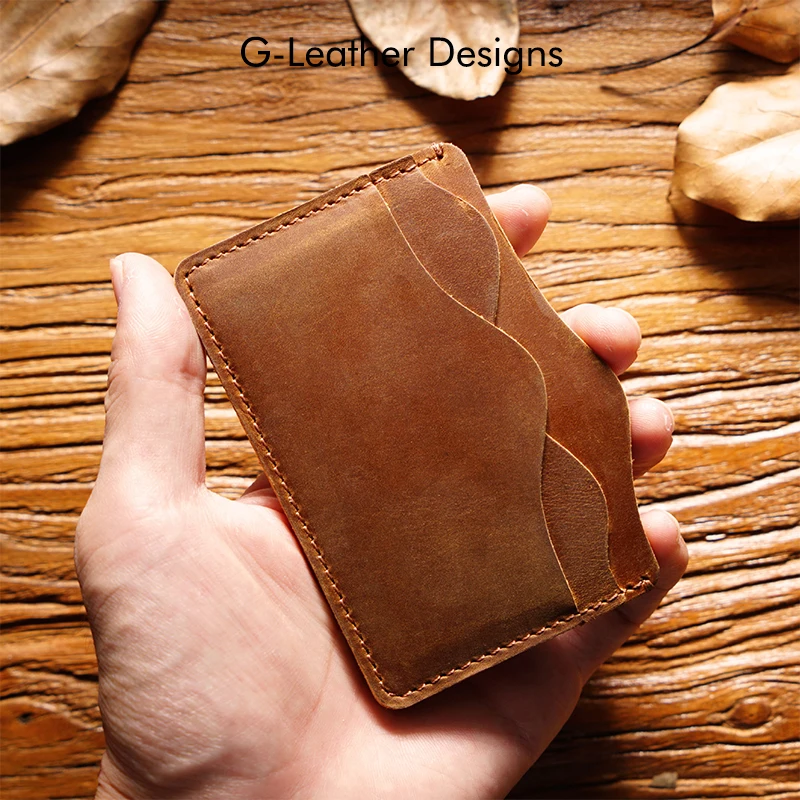 Luxury Genuine Leather Credit Card Holder Crazy Horse Leather Card Wallet ID Case With 5 Slots Wedding Birthday Gift