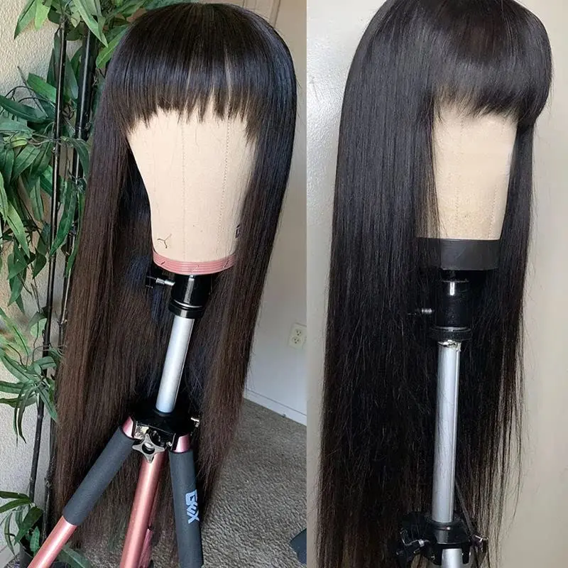 Straight Human Hair Wigs With Bang Full Machine Made Wigs 30 inch Natural Color 250% Wig Non Lace Straight Remy Human Hair Wigs