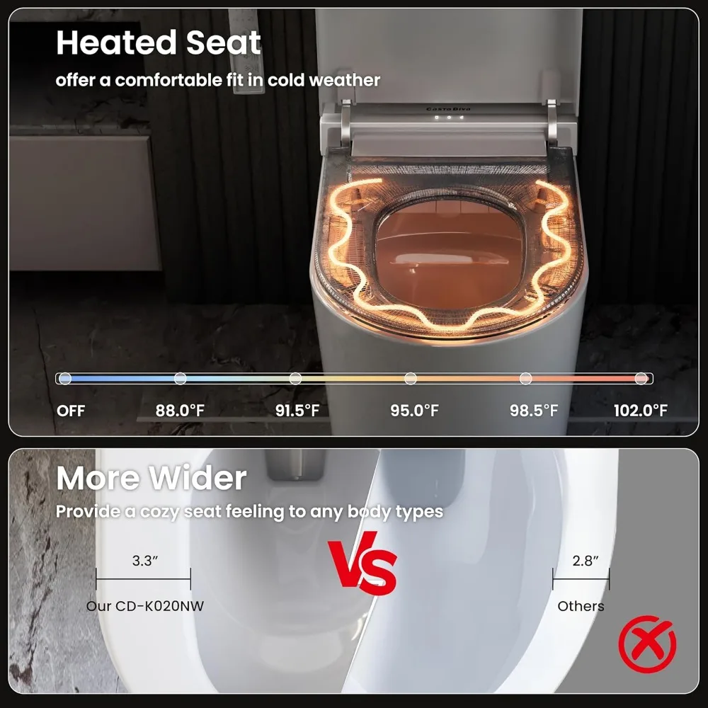 Smart Toilet, Wider Bidet with Heated Seat, Warm Water, Foot Sensor Auto Flushing, Modern Japanese Toilet for Bathroom 3