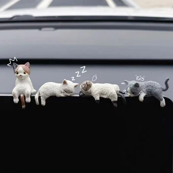 Decorazione dello schermo del navigatore della console centrale interna dell'auto del gatto addormentato per l'esposizione del computer Scultura di animali del gatto sdraiato