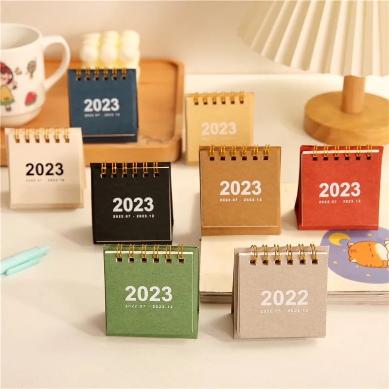 

New Solid Color 2023 Mini Table Calendar Desktop Paper Calendar Dual Daily Scheduler Planner Yearly Agenda