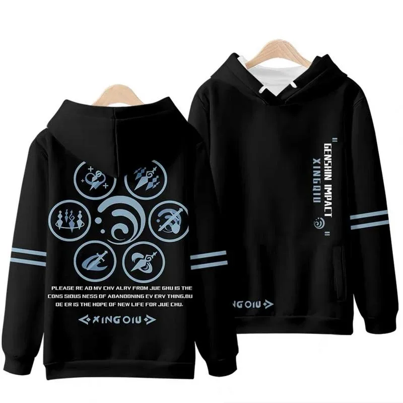 Genshin impact xingqiu bonito 3d hoodies camisolas anime jogo dos desenhos animados das mulheres dos homens encapuçado manga
