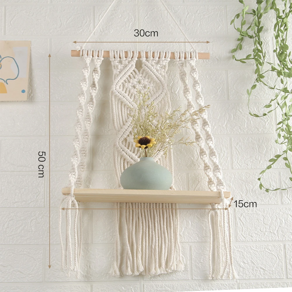 Macrame Wall Hanging Wood Shelf
