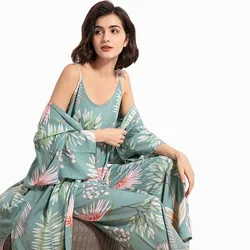 2021 New Ladies Pajamas Set Cartoon Banana Leaves Printed Women Comfort Loose Homewear Large Size Femme Sleepwaear