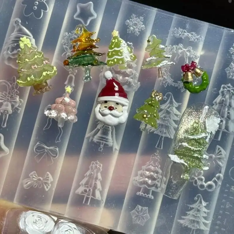 3D Silicone Nail Mold DIY Christmas Tree Snowman Gingerbread Man Transparent Template Nail Art Decorations Manicure Design Tool