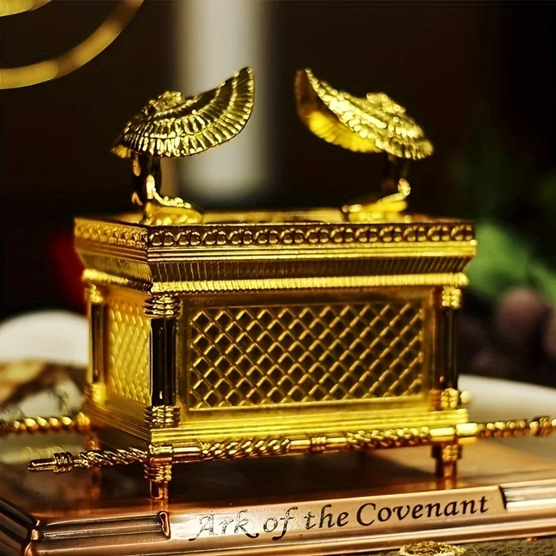 Ark Of The Covenant Figurine Golden Plated Stand Jerusalem Replica Statue Jewish Gift Rod / Manna / Ten Commandments Stone