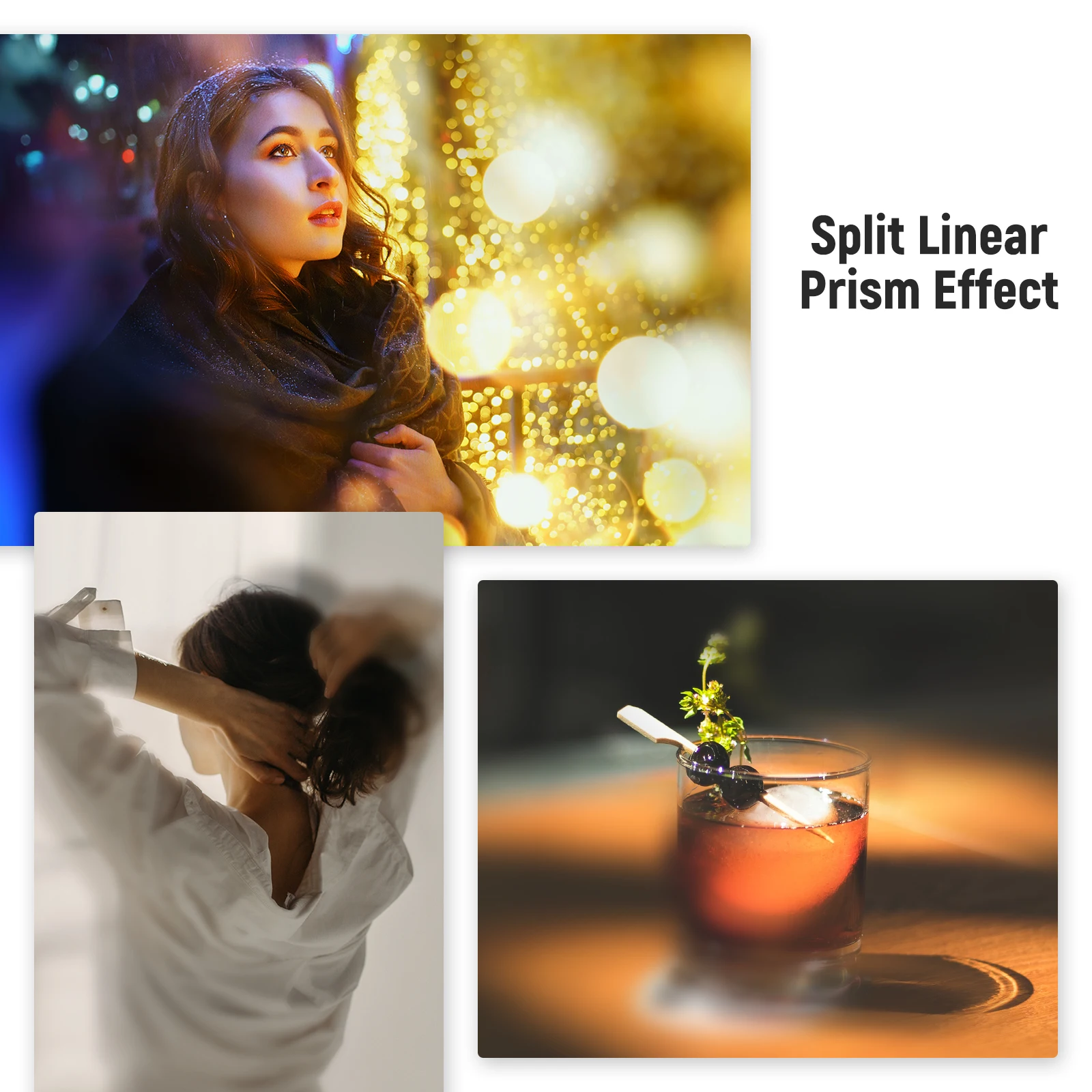 Center Field Split Diopter Effect Filter, Camera Linear Prism K9 Optical Glass F