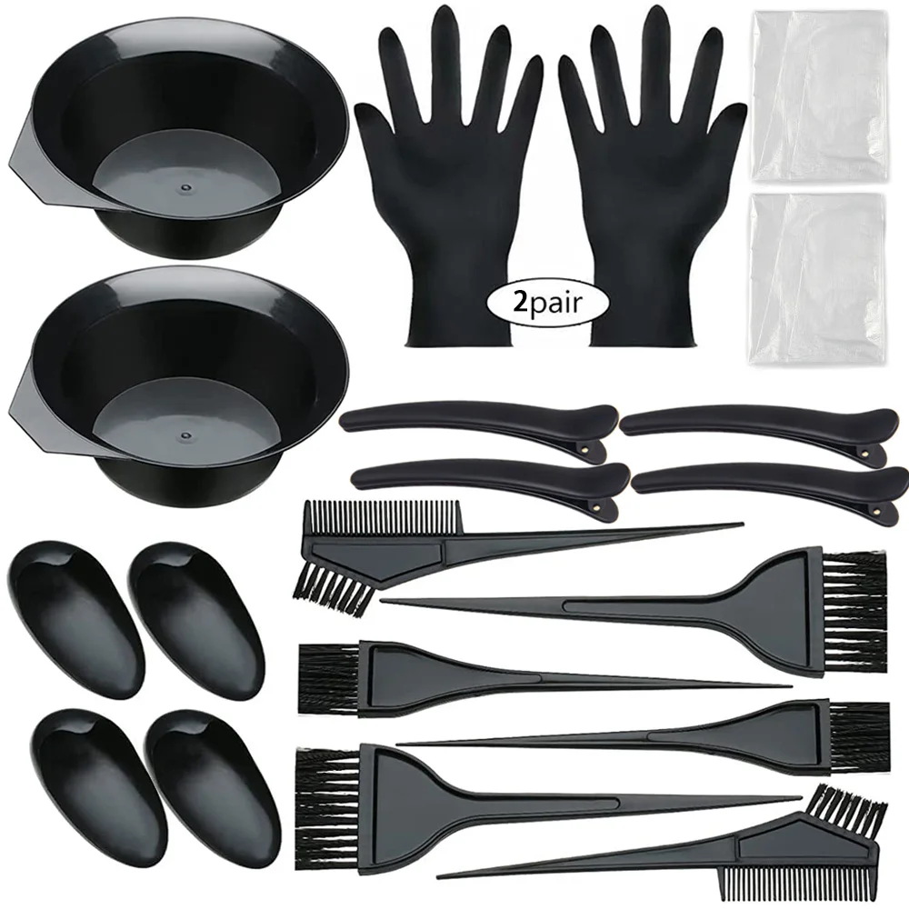 28pieces Hair Dye Coloring Kit Hair Tinting Bowl Brush Ear Cover Gloves