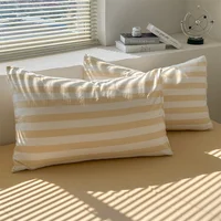 Washed Cotton Double Yarn Crepe Striped Quilt Set 3-4 Pillowcase with Sheet Bedding Cover Supplies 200x230 220x240 Skin Friendly 3