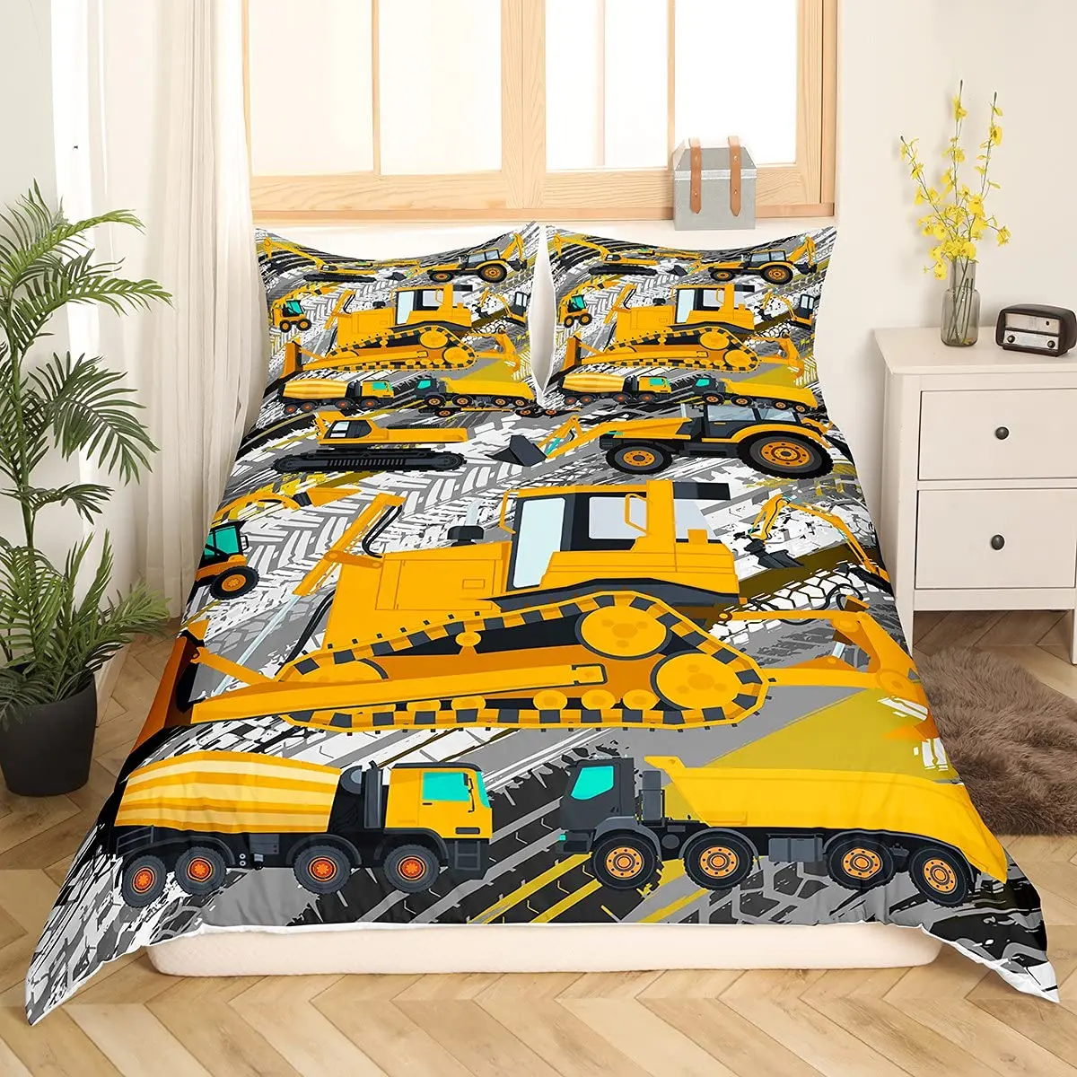 Conjunto de lençóis de carro escavadeira tamanho grande infantil meninos  construção caminhão jogo de cama ultramacio Carros tratores conjunto de  cama decoração de quarto adolescente lençóis infantis microfibra luxuosa