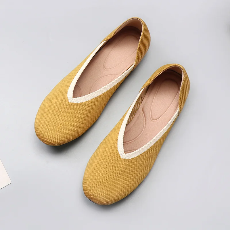 New Flats Shoes Woman Spring for Woman 2024New Round Head Collection Women's Knit Comfortable Swedish Women's Breathable Summer