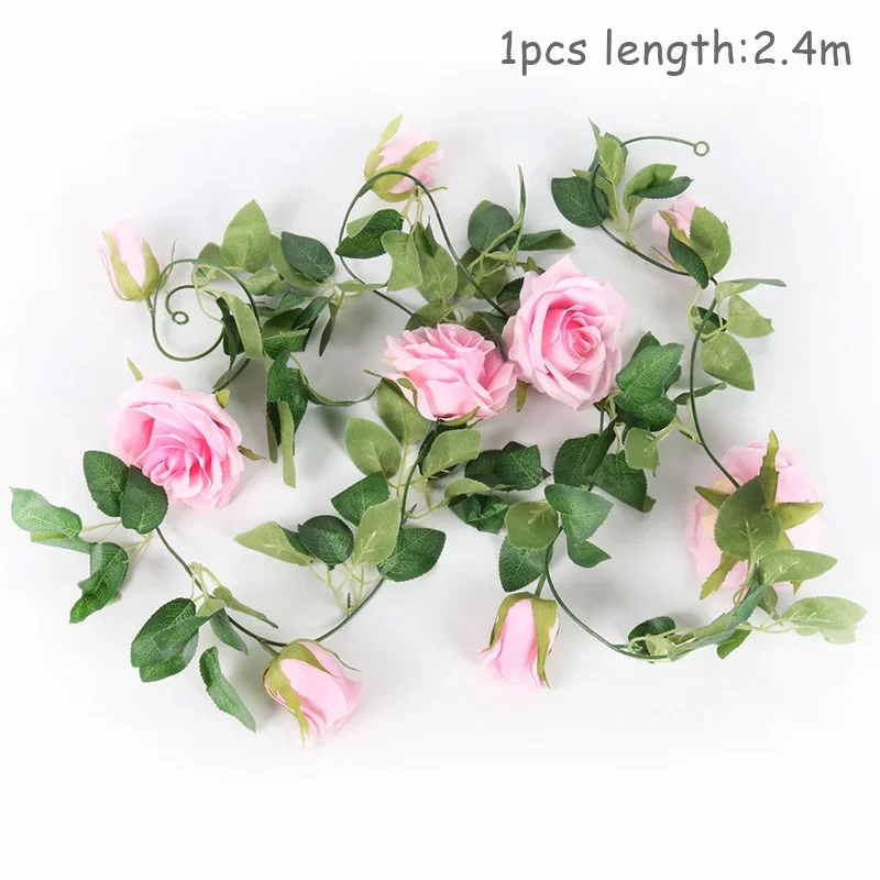 

2.4M Silk Fake Rose Vine Garland Artificial Flowers Plants for Home Garden Craft Wedding artificial rose vine hanging rose ivy