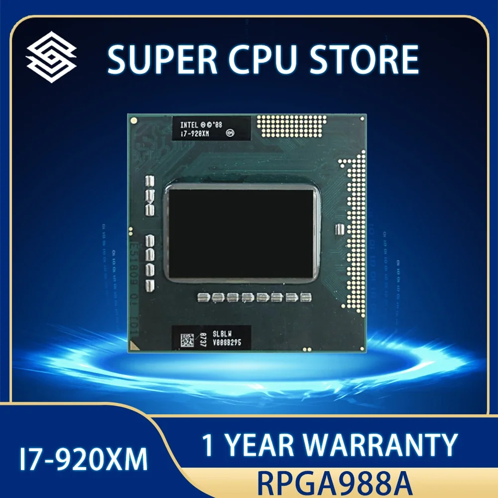 

Intel Core i7-920XM i7 920XM CPU Processor 8M 55W Socket G1 2.0 GHz Quad-Core Eight-Thread / rPGA988A