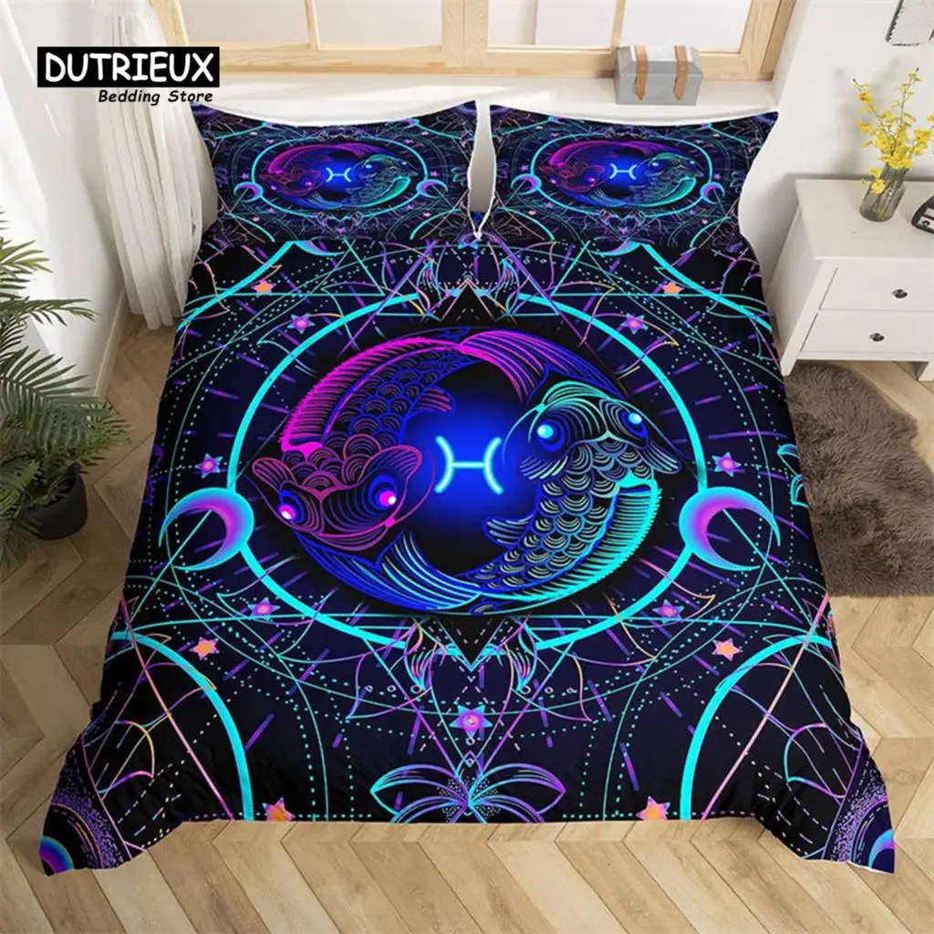 

Pisces Bedding Set Mystery 12 Constellations Duvet Cover Set For Kids Teens Adults Boho Fish Print Comforter Cover Bedroom Decor