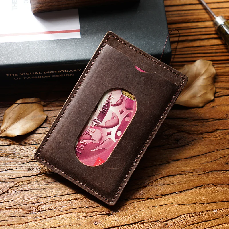 Vintage Top-Grain Crazy Horse Leather Wallet &ndash; Handmade Minimalist Card Holder, Creative Genuine Leather Cash & Card Sleeve