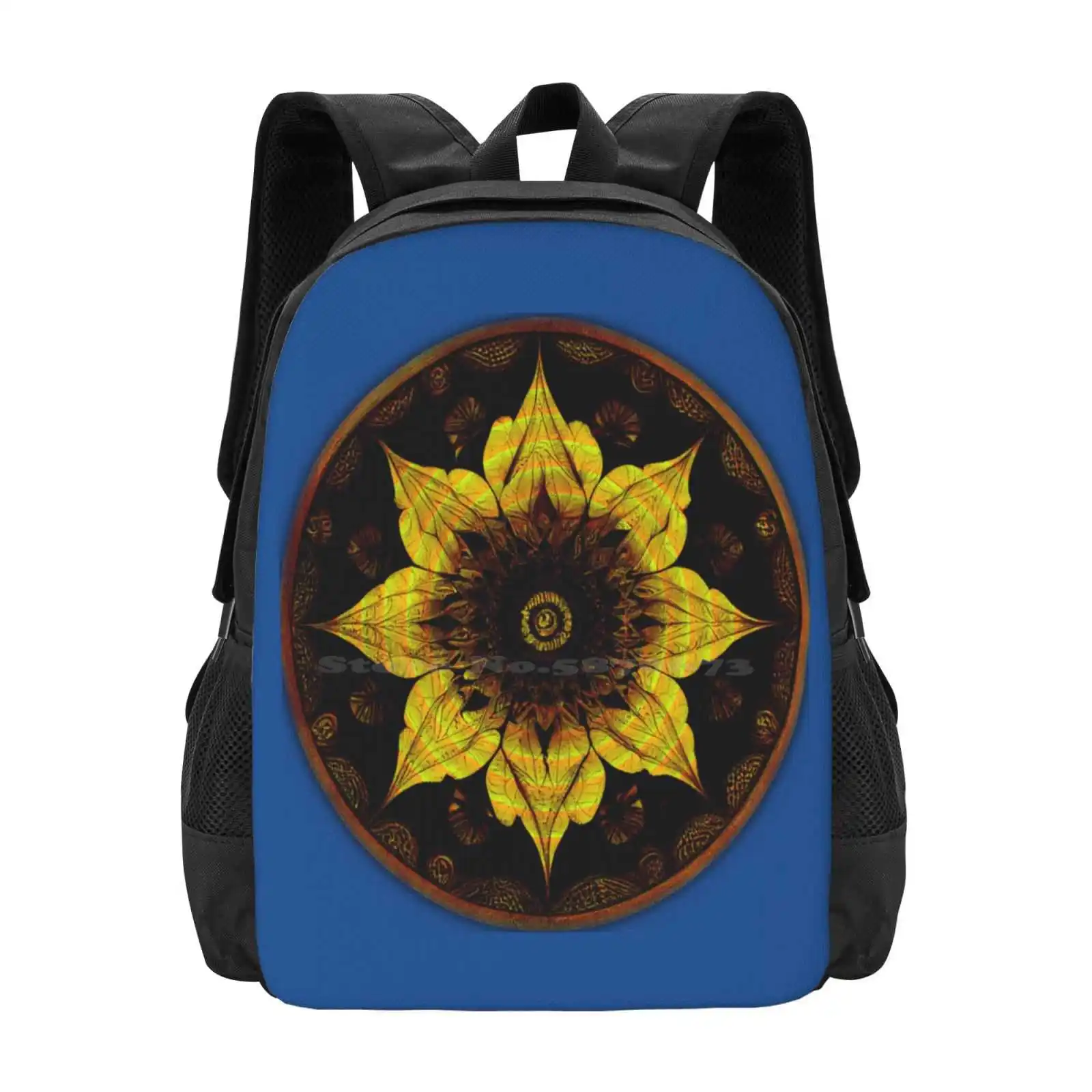 

Ancient Sacred Golden Lotus Bloom School Bags Travel Laptop Backpack Flowers Beautiful Peaceful Dreamy Bloom Spiritual Fantasy