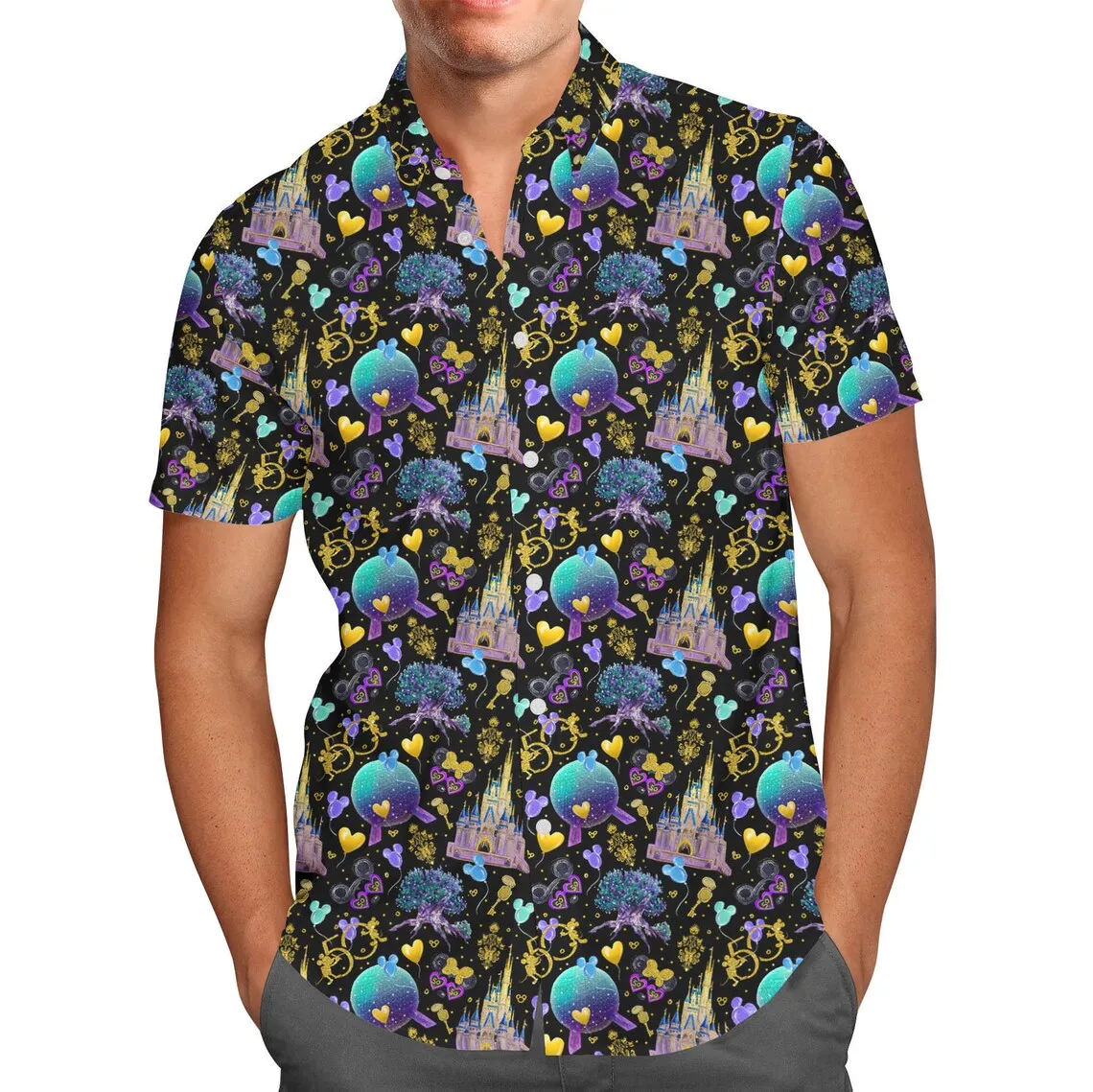 Safari Mickey Ears Hawaiian shirt Disney Animal Kingdom Inspired Men\'s Button Down Short-Sleeved Shirt in men casual beach shirt