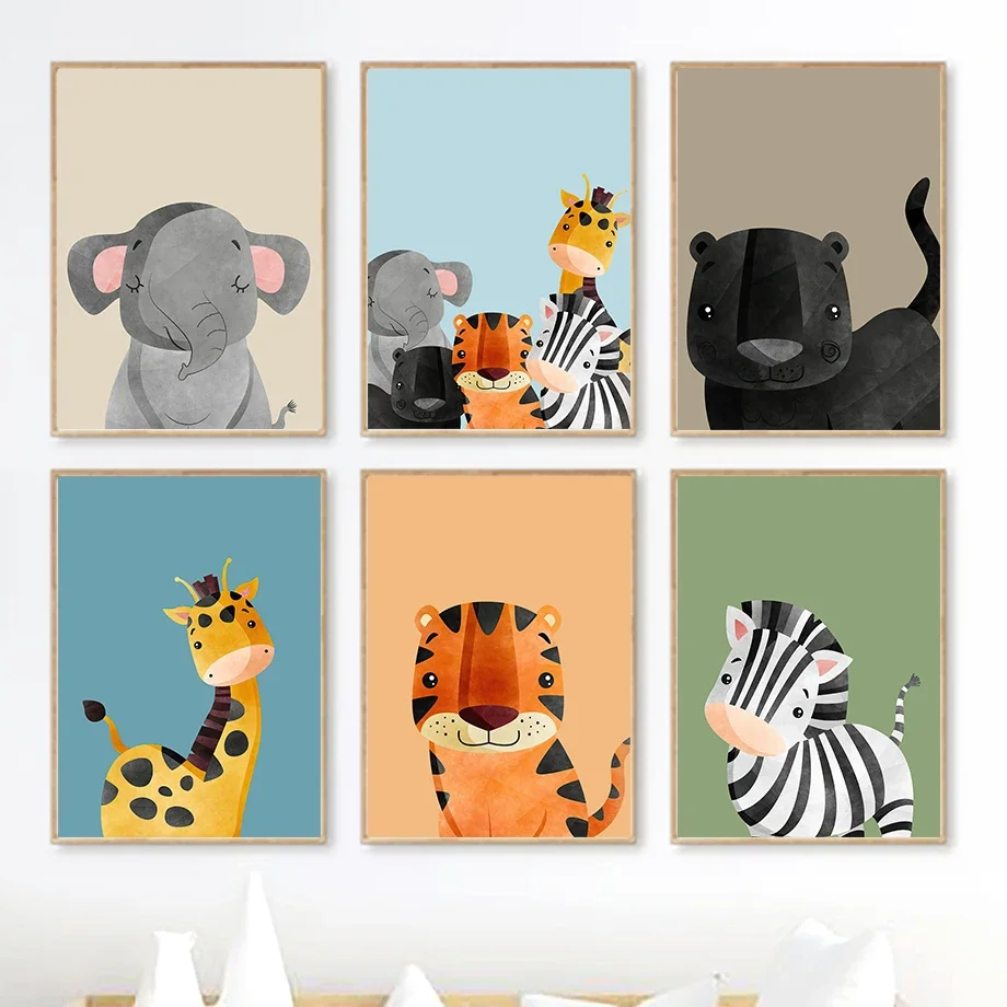 

Giraffe Zebra Tiger Leopard Nursery Wall Art Canvas Painting Nordic Posters And Prints Cartoon Wall Picture Baby Kids Room Decor