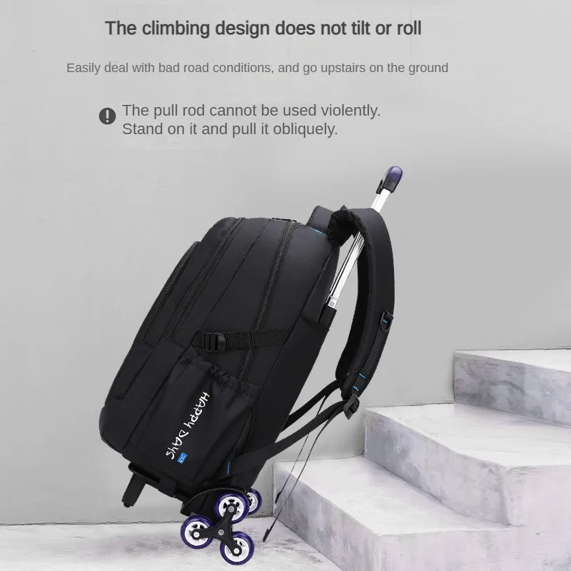 School Backpack Boys Pull Rod Schoolbag Fashion Six Wheels Climbing Stairs Large Capacity Computer Bag Business Travel Backpack