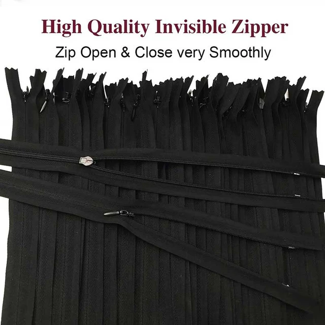 Black Nylon Invisible Zipper for Sewing, 14 Inch Bulk Hidden