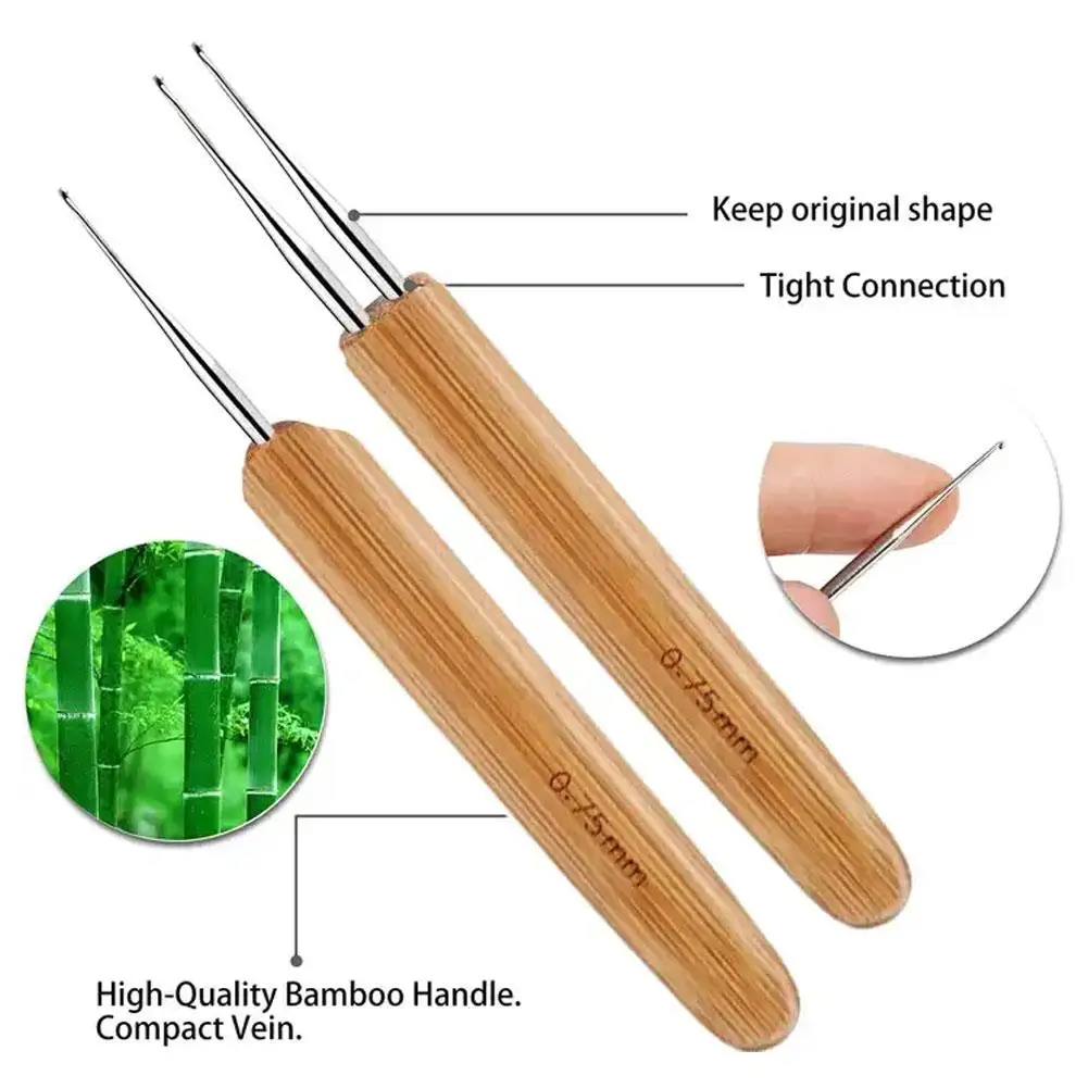 DIY Crochet Needle Hook Bamboo Handle Dreadlock Knit Hair Making Braiding Tool Braid Hair Weaving Tool Women Beauty 5Pcs