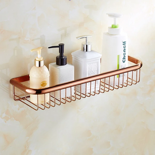 30cm Rose Gold Copper Bathroom Shower Caddy Basket Wall Mounted Storage  Basket