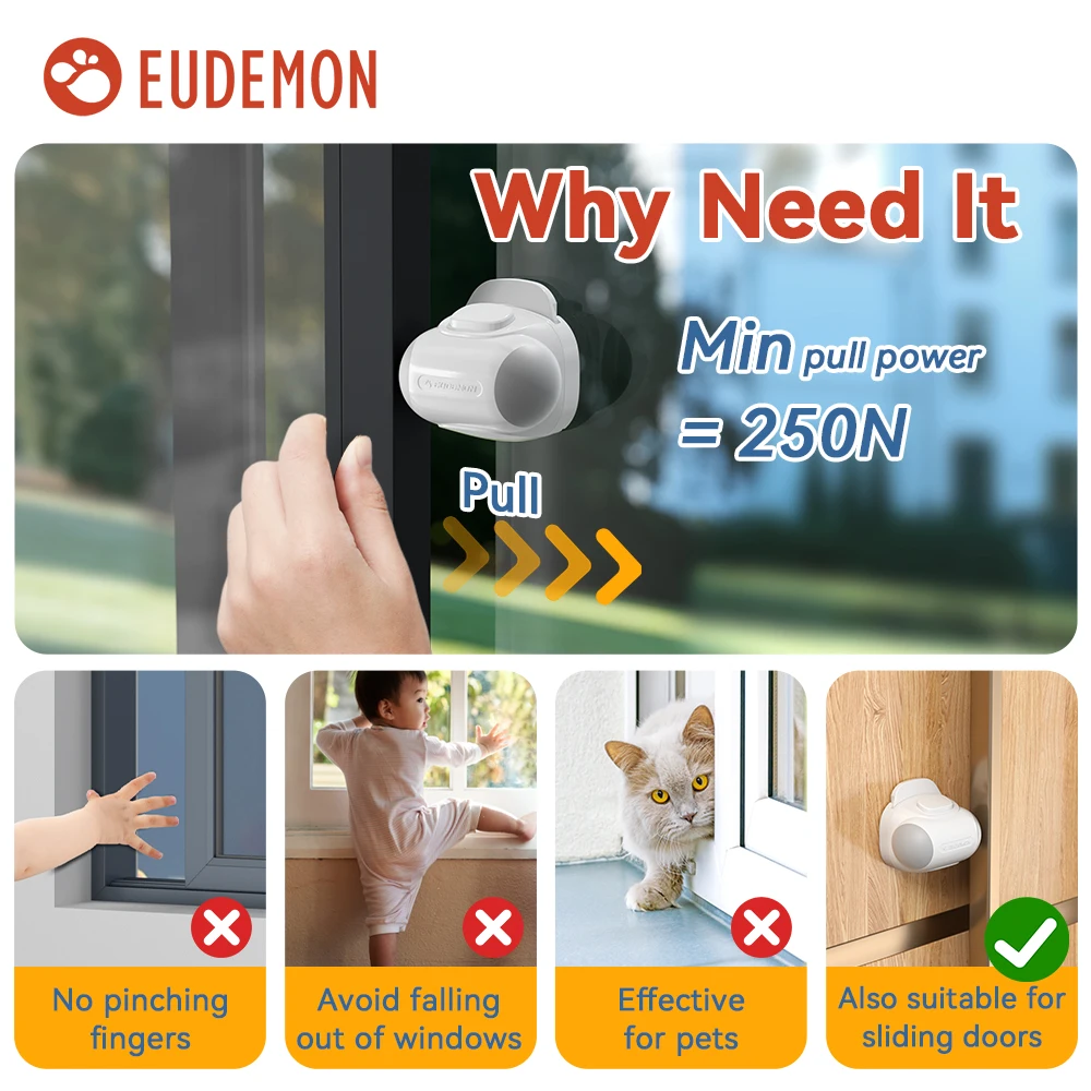 EUDEMON-limitador de bloqueo de ventana corredera para niños, tope de seguridad de ABS, cerraduras de prevención de caídas, 1 unidad