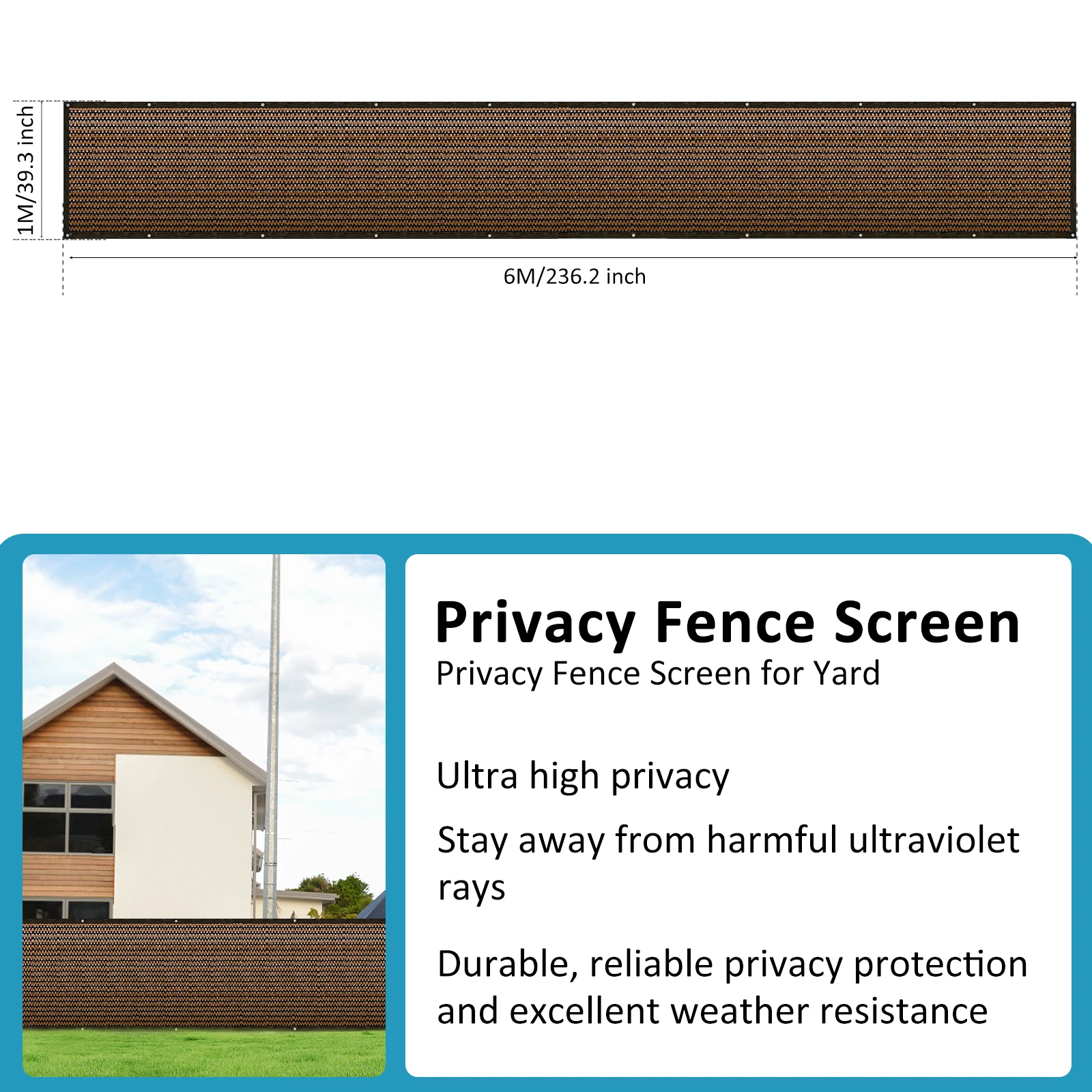 Privacy Fence Screen 120GSM Mesh Shade Net Cover with 50 Zip Ties and 10m Rope 100x600cm Effective Shading Fence Panels for Yard