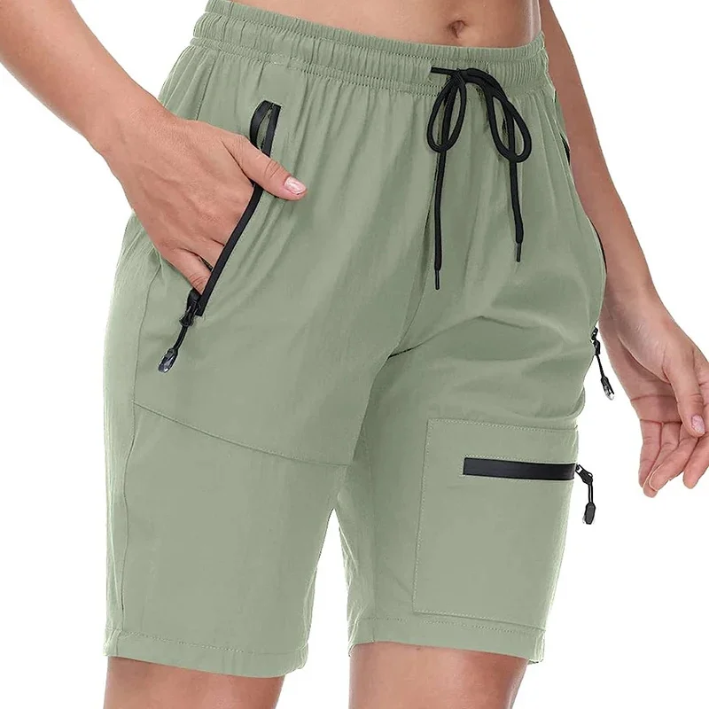 US Hot Sale Women's Hiking Cargo Shorts Zipper Multi-pocket Quick Dry Waterproof Summer Camping Golf Travel Athletic Walk