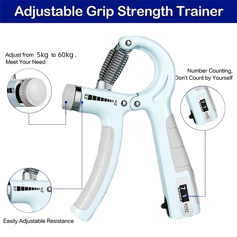 5-60Kg Adjustable Hand Grip Strengthener, Stainless Steel Spring Hand Exerciser For Muscle Building And Injury Recovery