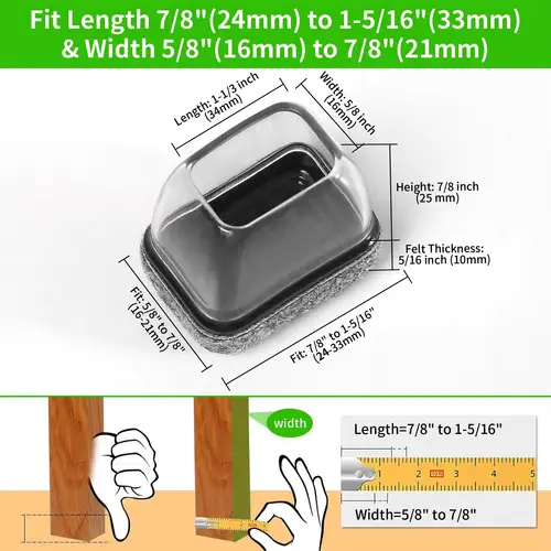 8PCS Silicone Chair Leg Floor Caps Protectors Rectangle with Felt Foot Cover End Caps Covers Width 22-32mm for Hardwood Table - Image 2