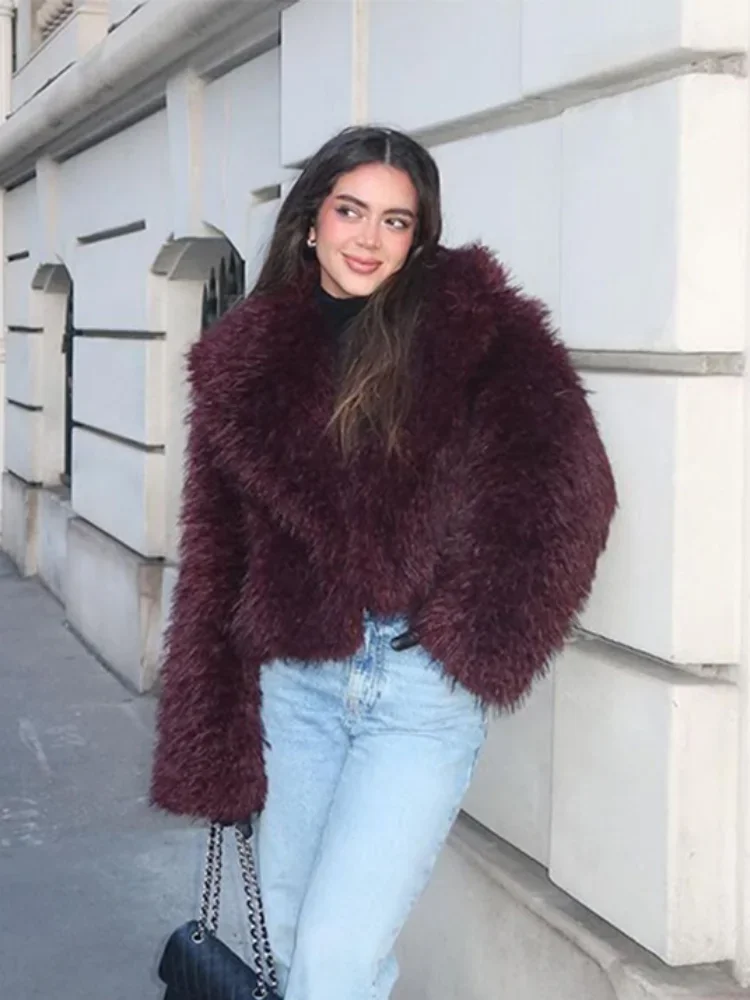 ジャケット・アウター Winter Love Faux Fur Coat tea rose 2024 2024 New Chic Warm Fluffy Faux Fur Coat Women Elegant Lapel