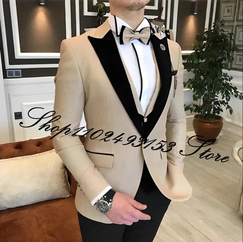 

Men Suit Handsome Formal 3 Piece Suit For Men Wedding Tuxedo Peak Lapel Groomsmen Business Prom Blazer Vest Pants Costume Homme
