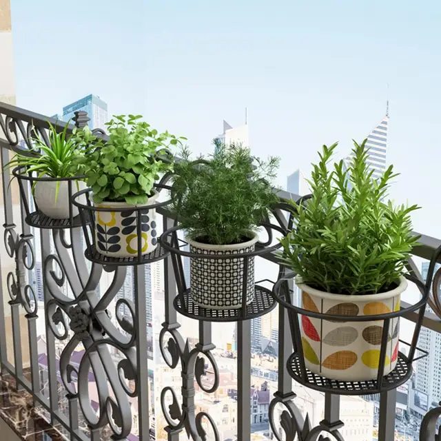 Vasművészeti Függő Kosarak Virág Edény Erkély Növény Kerek Állványok Korlát Kerítés Kültéri Ablak Bonsai Állvány Dekoráció - Image 2