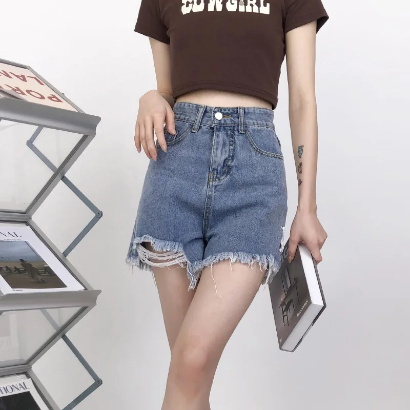 Women's Denim Shorts Summer High Waist Thin Hot Pants Fashion Straight Five-point Pant Plus Size Bottoms Female Y2k Streetwear