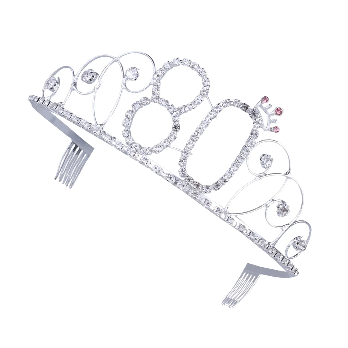 Birthday Tiara Headband with Comb 80th Rhinestone Crown Jewelry for Mother Grandmother Anniversary Party Headpiece Decoration (