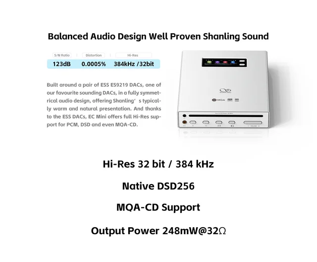 SHANLING EC MINI Lecteur CD et DAP Portable Sanyo 680 2x ES9219MQ Bluetooth  5.0 aptX LDAC 32bit 384kHz DSD256 MQA-CD Noir - Audiophonics