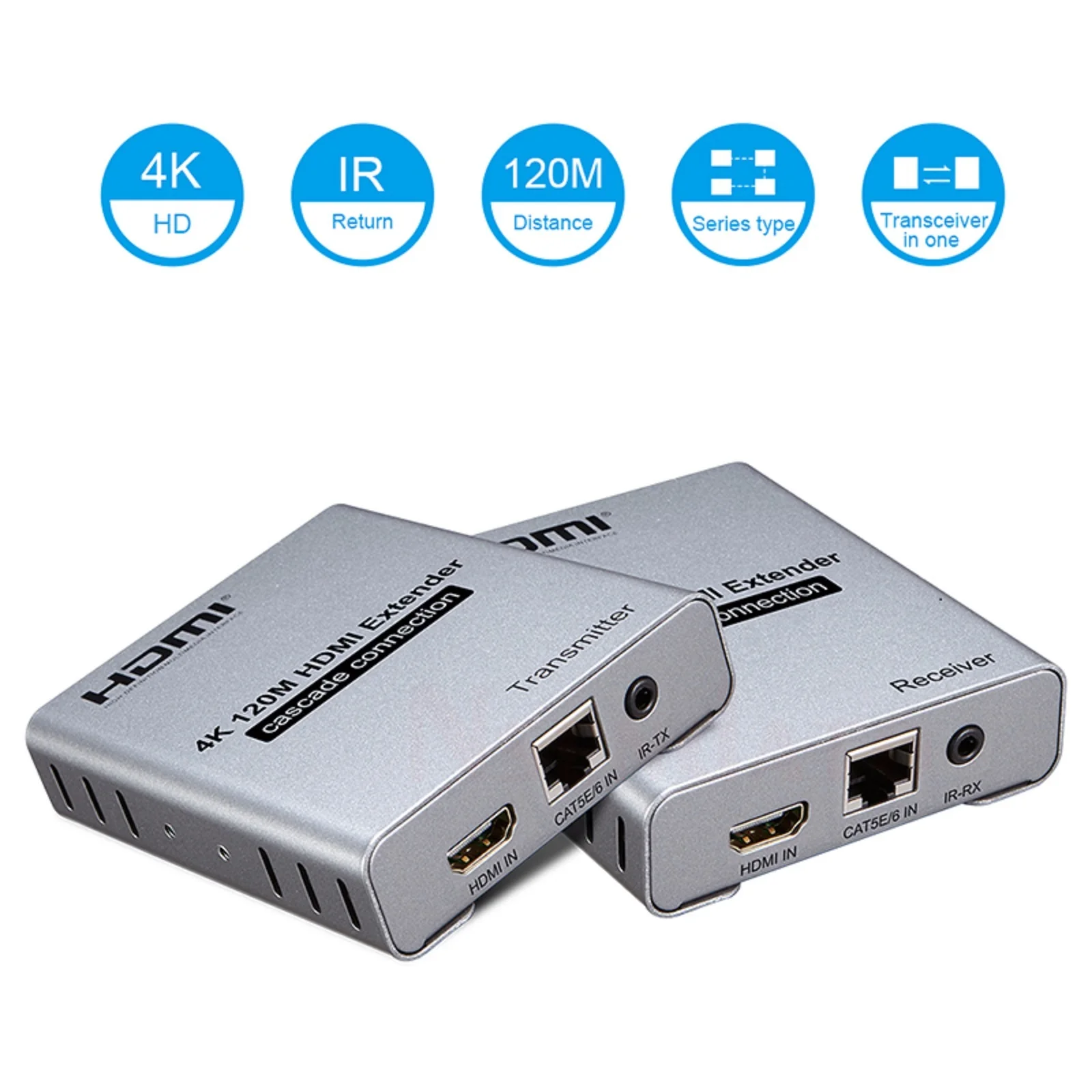 HDMI 분배기 이더넷 익스텐더, 루프 포함 비디오 오디오 전송, 4K 120M HDMI 익스텐더 캐스케이드 연결, Cat5e ...
