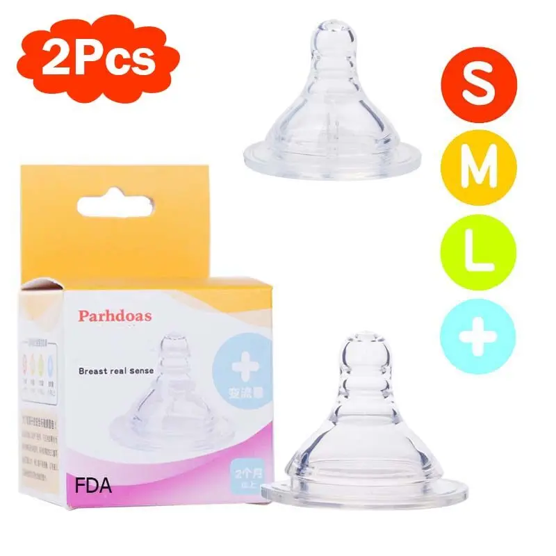 2pcs Silicone Gel Wide Mouth Kid Teether Care Milk Feeding Bottle Accessory Replacment Teat Breast Nipple Round Cross Hole
