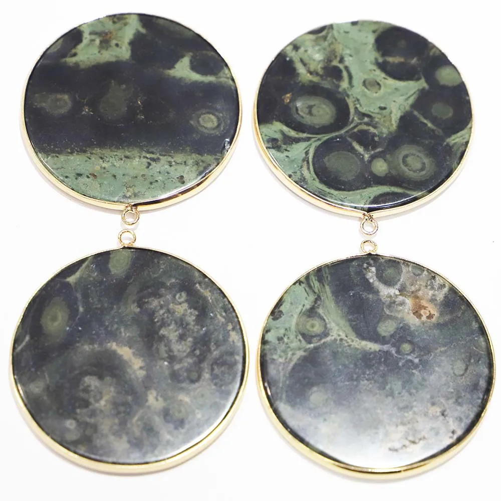 50MM Natural Stone Round Bag Gilt Edged Necklaces Pendants Mineral Healing Charms Fashion Diy Jewelry Accessories Wholesale 6Pcs