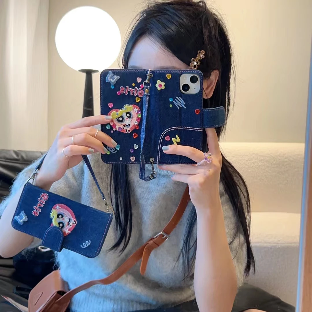 Fashion Denim Jeans Flip Case For iPhone 15 14 Pro Max 13 12
