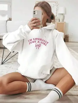 Casual Women Hoodies I'm Literally Just A Girl Letter Printing Pullovers Cotton Warm Loose Pocket Sweatshirt Autumn Clothing Top 1