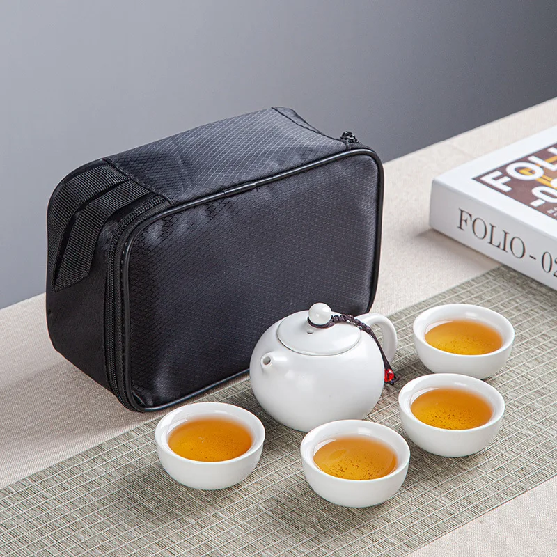Portable Tea set include 1 Teapot 2 Teacups 1bag,Beautiful and easy teapot kettle,Chinese Travel Ceramic Portable Teaset gaiwan