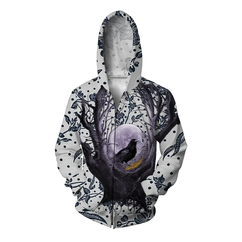 thumbnail image 1 of Sudadera con capucha de otoño para hombre, sudadera con cremallera, sudadera con gráfico de cuervo, sudadera Y2k para hombre, sudadera con capucha holgada gótica, ropa, 1 of 4