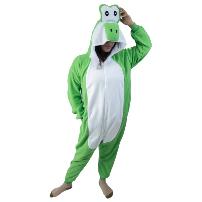 New Kigurumi Adult Yoshi Onesie Cosplay Costume Anime Green Frog Pajamas Halloween Party Jumpsuits Pyjamas *o*
